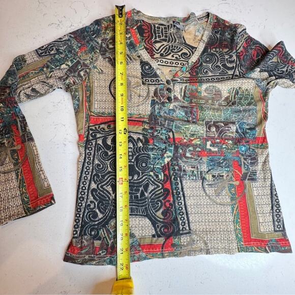 Vintage Silk Blend Graphic Print V-Neck Pullover Top Small - Picture 8 of 9